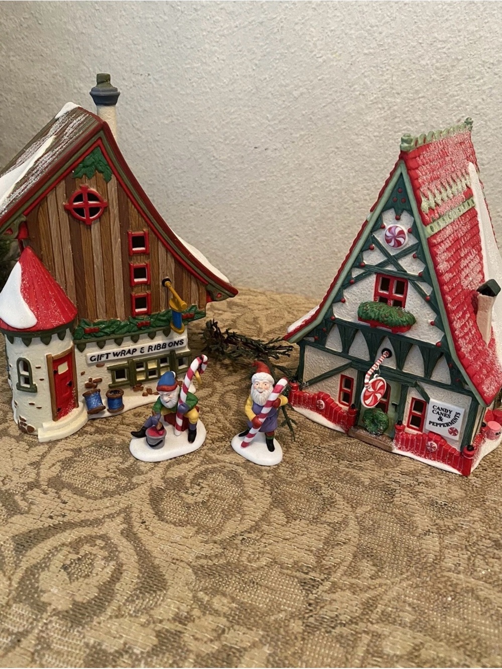 Department 56 North Pole Village Series;Lighted Candy Shop, Ribbon Shop & Elves